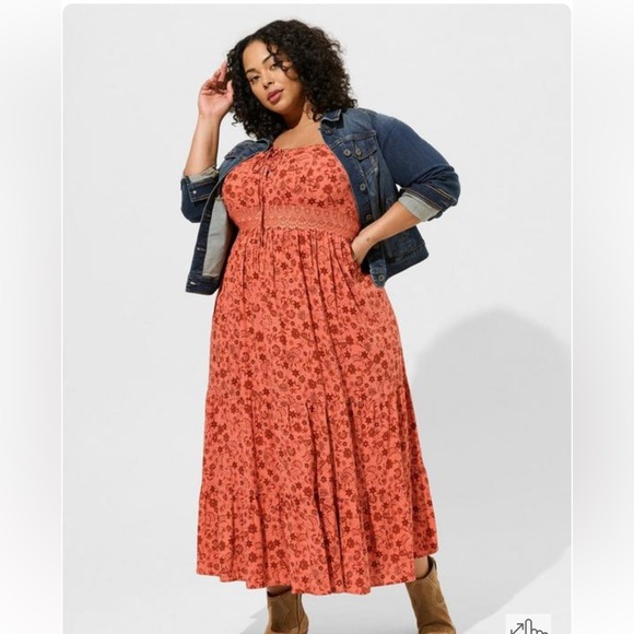 Torrid Maxi Rayon Slub Lace Up Tiered Dress size 3 nwt - Picture 6 of 13